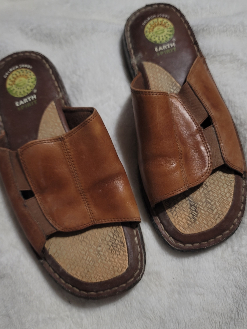 Earth Spirit Womens Brown Leather Slide Sandals Sz 9 Comfort Slip On